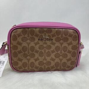 COACH Jamie Camera Crossbody Bag In Signature Canvas/Leather Tan/Fuchsia CZ186